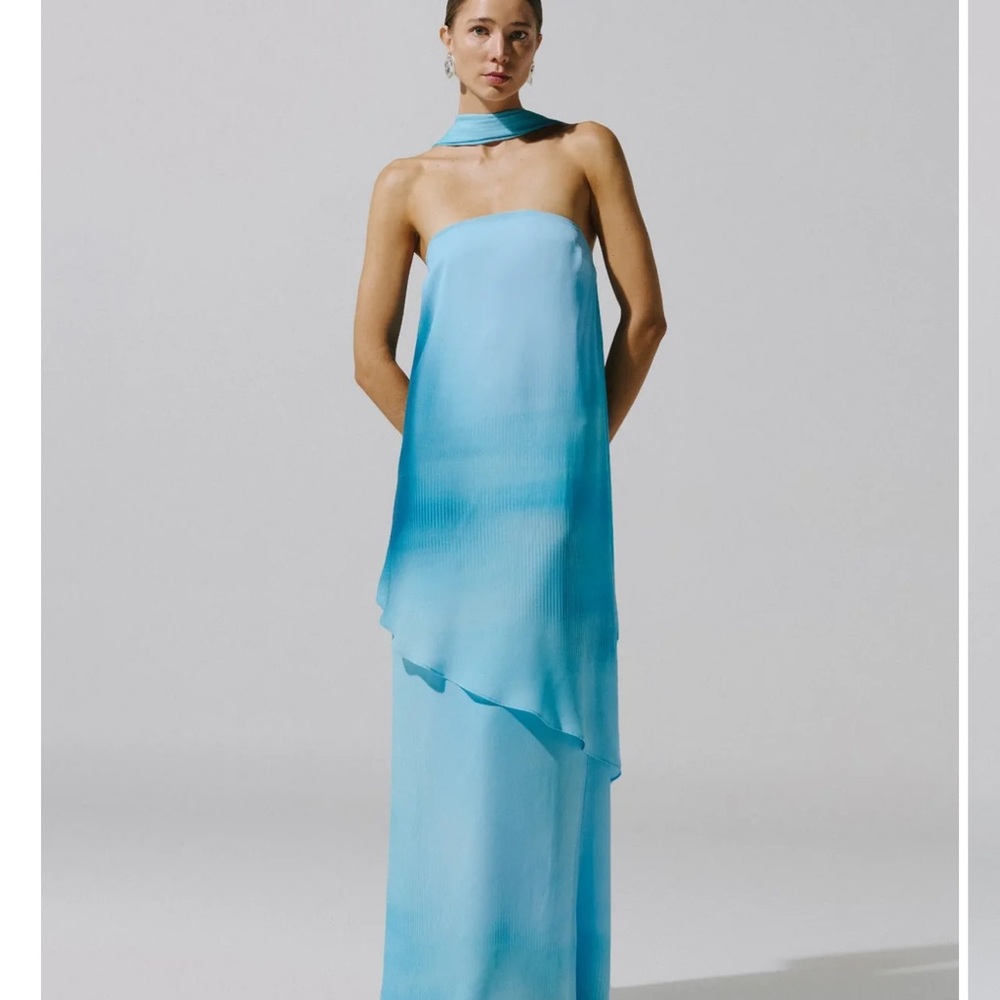 Baobab Collection Strapless Ombre Sky Blue to Aqua Gown